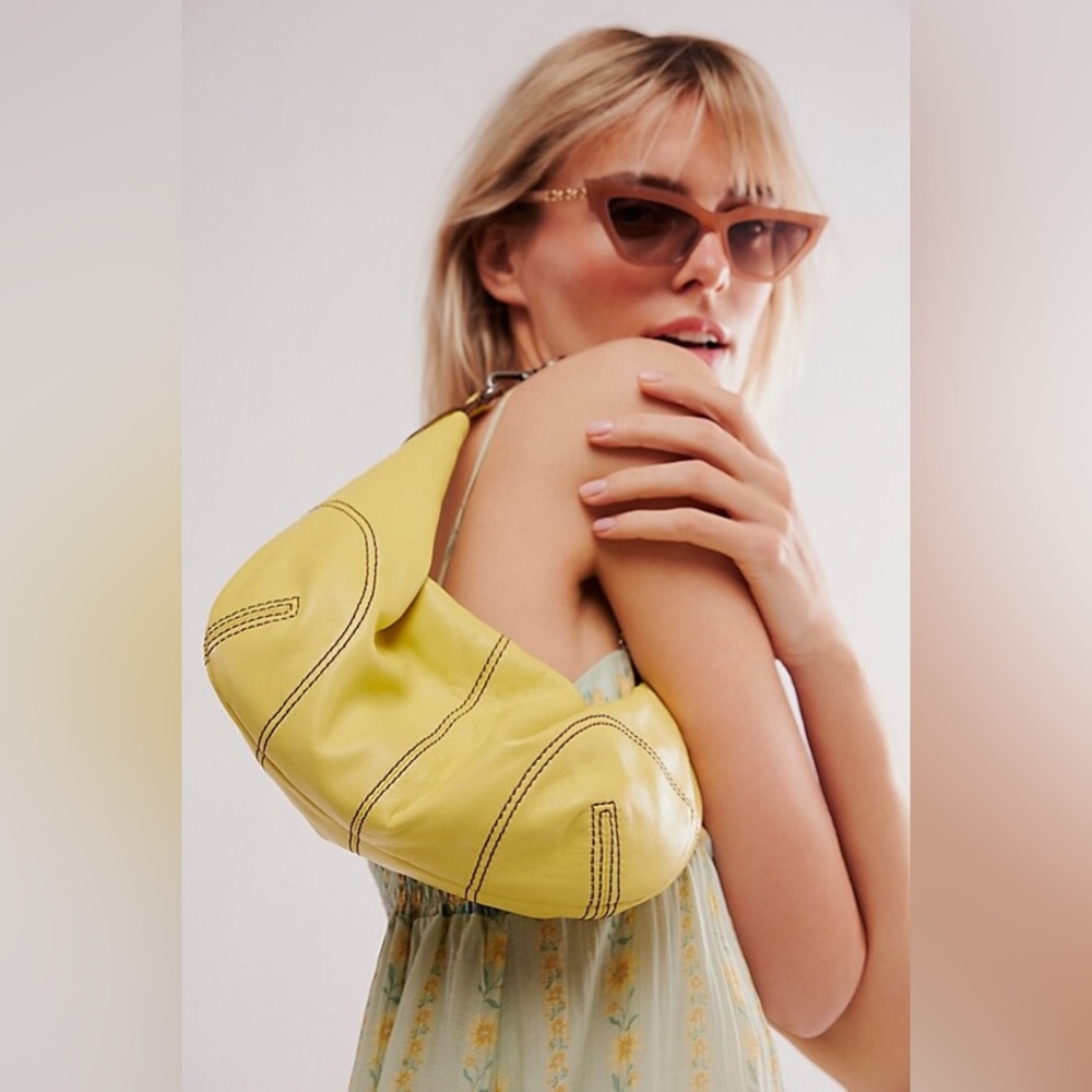 NWOT FREE PEOPLE Real World Clutch Leather Bag In Yellow MSRP $78